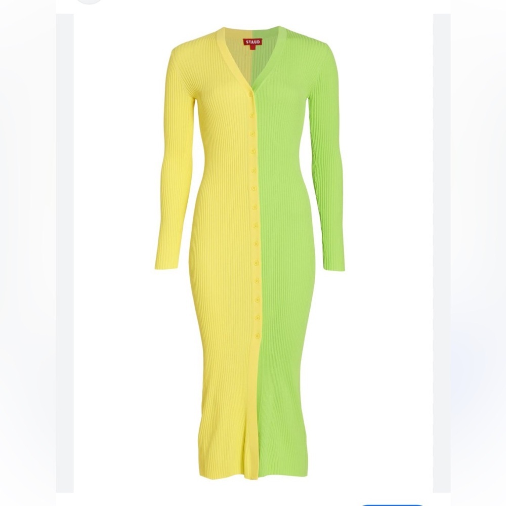 STAUD Shoko Colorblock Midi Sweater dress In limoncello lime Size XS